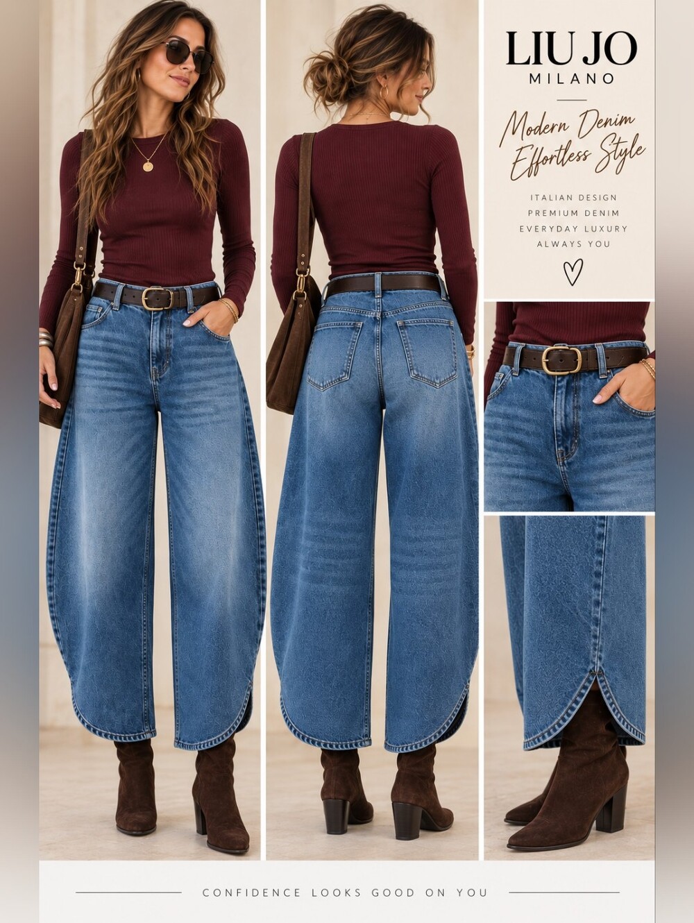 Liu Jo Balloon/Curved-Hem Barrel-Leg Jeans. NWOT